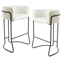 Kit 2 Banquetas Decorativas Base Aço Preto Betina B-309 Veludo Bege Fosco - Domi Kit 2 Banquetas Decorativas Base Aço Preto Betina B-309 Veludo Bege Fosco - Domi