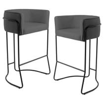 Kit 2 Banquetas Decorativas Base Aço Preto Betina C-03 Corano Cinza - Domi Kit 2 Banquetas Decorativas Base Aço Preto Betina C-03 Corano Cinza - Domi