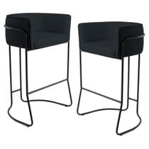 Kit 2 Banquetas Decorativas Base Aço Preto Betina C-05 Corano Black - Domi Kit 2 Banquetas Decorativas Base Aço Preto Betina C-05 Corano Black - Domi