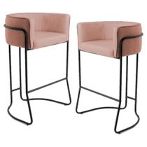 Kit 2 Banquetas Decorativas Base Aço Preto Betina C-105 Linho Rosê - Domi Kit 2 Banquetas Decorativas Base Aço Preto Betina C-105 Linho Rosê - Domi