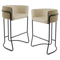 Kit 2 Banquetas Decorativas Base Aço Preto Betina C-129 Linho Bege Areia - Domi Kit 2 Banquetas Decorativas Base Aço Preto Betina C-129 Linho Bege Areia - Domi