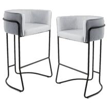 Kit 2 Banquetas Decorativas Base Aço Preto Betina C-315 Linho Cinza Gelo - Domi