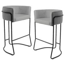 Kit 2 Banquetas Decorativas Base Aço Preto Betina C-416 Linho Cinza Escuro - Domi Kit 2 Banquetas Decorativas Base Aço Preto Betina C-416 Linho Cinza Escuro - Domi