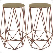 Kit 2 Banquetas Decorativas Para Sala Hexagonal Aramado Base Bronze/Dourada/Preta Suede Cores - Clique E Decore