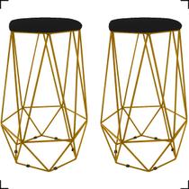 Kit 2 Banquetas Decorativas Para Sala Hexagonal Aramado Base Bronze/Dourada/Preta Suede Cores - Clique E Decore