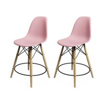 Kit 2 Banquetas Eames Eiffel de Madeira Assento Rosa Claro