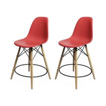 Kit 2 Banquetas Eames Eiffel de Madeira Assento Vermelho Kit 2 Banquetas Eames Eiffel de Madeira Assento Vermelho