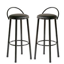 Kit 2 Banquetas Elo Alta com Assento Estofado para Sala de Jantar, Edícula, Varanda - Preto