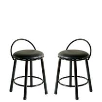 Kit 2 Banquetas Elo Baixa com Assento Estofado para Área Gourmet, Bar, Bancada, Balcão - Preto