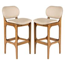Kit 2 Banquetas em Madeira Decor Estofada Linho Bege M58 RMI Kit 2 Banquetas em Madeira Decor Estofada Linho Bege M58 RMI