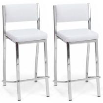 Kit 2 Banquetas Empilhável Cromada Alta Assento E Encosto Estofado Cor Branco - Cromada - Branco Kit 2 Banquetas Empilhável Cromada Alta Assento E Encosto Estofado Cor Branco - Cromada - Branco