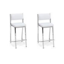 Kit 2 Banquetas EMPILHÁVEL cromada Altura 65cm assento e encosto branco