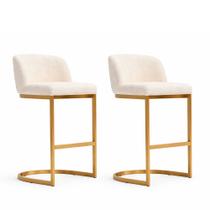 Kit 2 Banquetas Fixa Nora Aço Ouro Fosco Bouclé Off White - Sallar Home Kit 2 Banquetas Fixa Nora Aço Ouro Fosco Bouclé Off White - Sallar Home