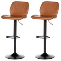 Kit 2 Banquetas Giratória ANM6315B Bristol Itajaí Anima Office em PU Caramelo Base Disco Preto