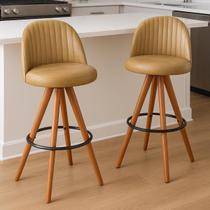 Kit 2 Banquetas Giratória com Assento Estofado e Base em Madeira Castanho Lara Exclusiva