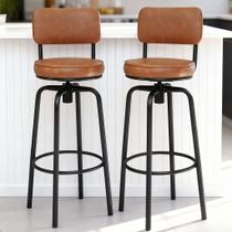 Kit 2 Banquetas Giratórias Alta Montada Para Cozinha de Aço Estofada Material Sintético Para Bancada Aera Gourmet Americana Ilha Bar 74cm
