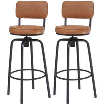 Kit 2 Banquetas Giratórias Alta Para Cozinha de Aço Estofada Material Sintético Para Bancada Americana Ilha Bar 74cm
