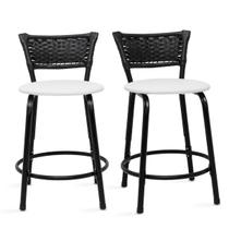 Kit 2 Banquetas Gourmet Ilha Baixa 45cm Encosto Junco Preto Ideal Mesa Bar Bistrô Área De Lazer Lachonete