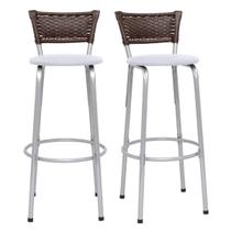 Kit 2 Banquetas Industrial Estrutura Prata Bancada Balcão Ilha Cozinha Americana Encosto Junco Argila 70cm Itagold Kit 2 Banquetas Industrial Estrutura Prata Bancada Balcão Ilha Cozinha Americana Encosto Junco Argila 70cm Itagold