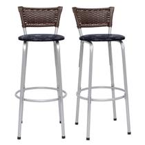 Kit 2 Banquetas Industrial Estrutura Prata Bancada Balcão Ilha Cozinha Americana Encosto Junco Argila 70cm Itagold