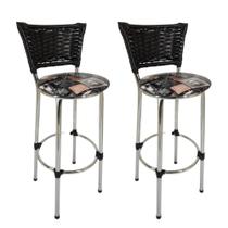 Kit 2 Banquetas Itália Alta Cromada Junco Preto Assento Cerveja