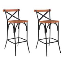 Kit 2 Banquetas Laís Industrial em Aço e Madeira Maciça Artluxo