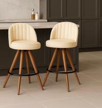 Kit 2 Banquetas Lara Giratórias em Madeira Mel com material sintético Palha Exclusiva