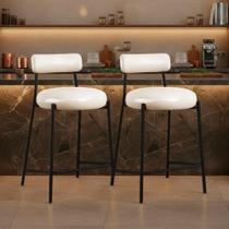 Kit 2 Banquetas Londres PU Aço com Encosto Fixo Branco D'Rossi Kit 2 Banquetas Londres PU Aço com Encosto Fixo Branco D'Rossi
