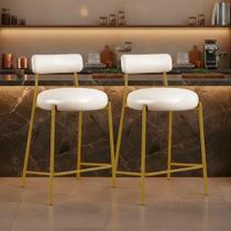 Kit 2 Banquetas Londres PU Base Fixa com Encosto 85cm Branco D'Rossi Kit 2 Banquetas Londres PU Base Fixa com Encosto 85cm Branco D'Rossi