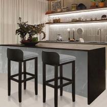 Kit 2 Banquetas Luxo Alta Onix - Base Em Madeira Maciça - Estofado Em Linho Com Composê No material sintético