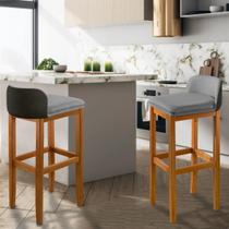 Kit 2 Banquetas Luxo Alta Onix -Base em Madeira Maciça - Estofado em Linho Com Composê no material sintético - Preto