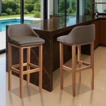 Kit 2 Banquetas Luxo Alta Realeza - Base em Madeira Maciça - Estofado em Linho