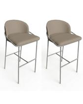 Kit 2 Banquetas Luzzi Moderna Tecido Bouclé Bege Estrutura Aço Cinza Luxo Para Bancada E Área Gourmet