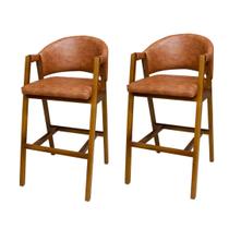 Kit 2 Banquetas Madeira Flora Gourmet-Assento Sintético Ocre-GatMagazine