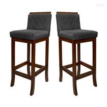 Kit 2 Banquetas Média com Encosto Matelassê Nice Madeira Maciça Suede Cinza CCS