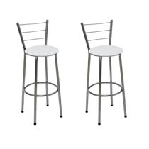 Kit 2 Banquetas Média Cromada Com Encosto Assento Branco Kit 2 Banquetas Média Cromada Com Encosto Assento Branco