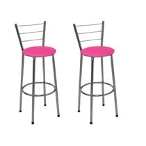 Kit 2 Banquetas Média Cromada Com Encosto Assento Rosa Kit 2 Banquetas Média Cromada Com Encosto Assento Rosa