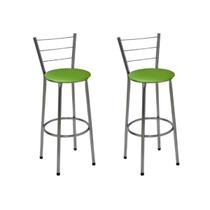 Kit 2 Banquetas Média Cromada Com Encosto Assento Verde Kit 2 Banquetas Média Cromada Com Encosto Assento Verde