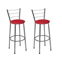 Kit 2 Banquetas Média Cromada Com Encosto Assento Vermelho