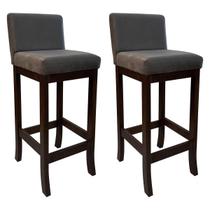 Kit 2 Banquetas Média em Madeira Maciça Estofada Capuccino Melody Suede Cinza