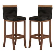 Kit 2 Banquetas Média Encosto Estofado 38x92 Cm Ilha Paris Madeira Maciça Castanho Suede CCS