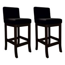 Kit 2 Banquetas Média Estofada para Bancada em Madeira Capuccino Melody Suede Preto