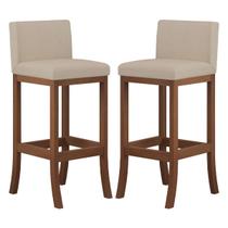 Kit 2 Banquetas Média Estofada para Bancada Gourmet 38x90Cm Espanha Madeira Castanho Suede CCS Kit 2 Banquetas Média Estofada para Bancada Gourmet 38x90Cm Espanha Madeira Castanho Suede CCS