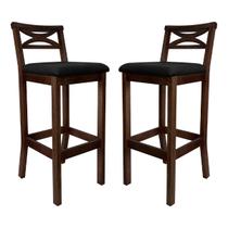 Kit 2 Banquetas Media Estofada para Bancada Madri Madeira Capuccino Suede Preto CCS