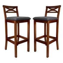 Kit 2 Banquetas Média Estofada para Bancada Madri Madeira Castanho Suede Cinza CCS