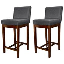 Kit 2 Banquetas Média Moderna para Bancada Lisboa Madeira Capuccino Suede Cinza CCS
