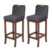 Kit 2 Banquetas Média para Bancada Turim Madeira Capuccino Suede Cinza CCS