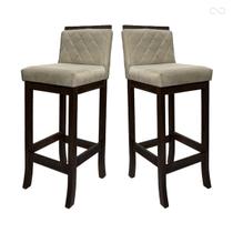 Kit 2 Banquetas Média para Cozinha Nice em Madeira Maciça Matelassê Suede Bege CCS