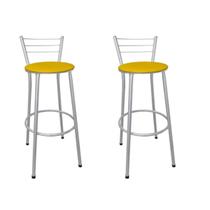 Kit 2 Banquetas Médias Prata com Encosto Assento Amarelo