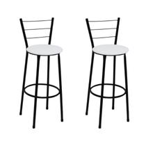 Kit 2 Banquetas Médias Preta com Encosto Assento Branco Kit 2 Banquetas Médias Preta com Encosto Assento Branco